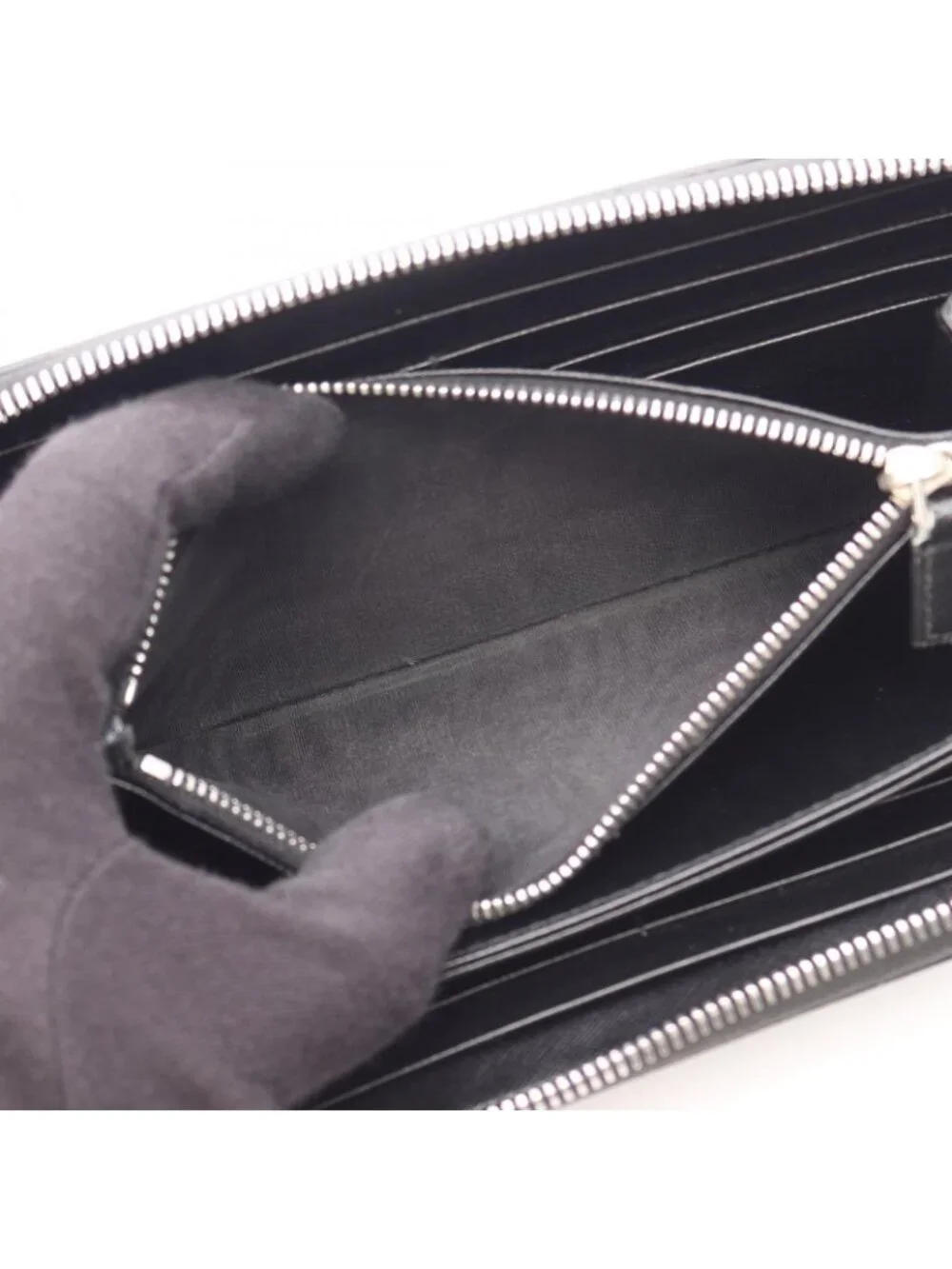 Prada Round Wallet Black Saffiano Leather Metal Logo